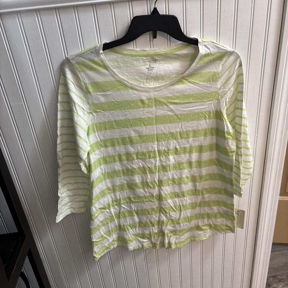 Women Sonoma Life + Style Large Striped 3/4 Sleeve Shirt NWT Chest 39" Gift